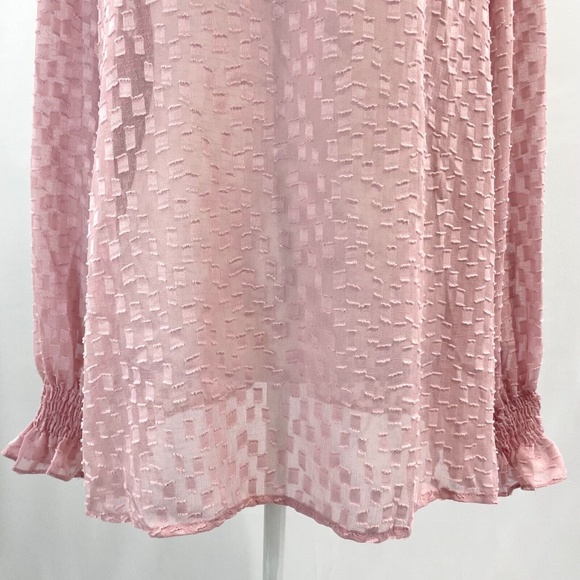 New Everleigh Smocked Mock Neck Long Sleeve Sheer Blouse Blush Pink Size 1X - Picture 4 of 16